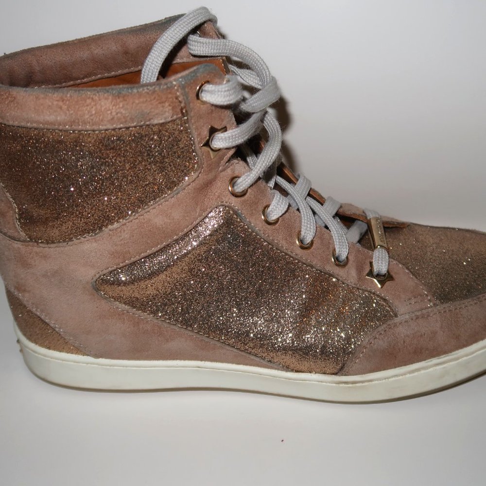 Jimmy Choo Fine Glitter/Suede Nude